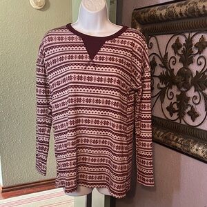 Stylish Maroon and Grey Crewneck Sweater winter print Sz S